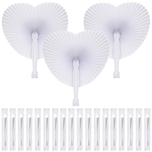 SXUUXB Fächer Hochzeit 100 Stück Papierfächer Handfächer Weiß Paper Hand Fans Hochzeitsfächer Herz Taschenfächer FächerFaltfächer für DIY Hochzeit Geschenk Hochzeitsdeko Party Geburtstag Dekoration