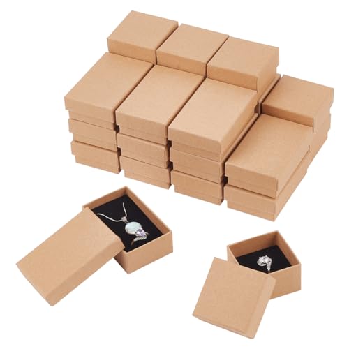 NBEADS 24 Pz Scatole per Gioielli In Cartone, 2 Dimensioni Scatole Regalo Rettangolari per Gioielli Scatole Regalo Quadrate In Carta con Spugna All'Interno per Confezioni di Gioielli, Tan