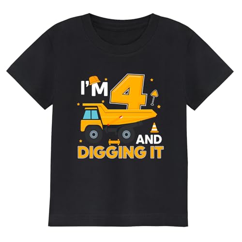 Birthday Boy Shirt 3rd 4th 5th 6th 7th 8th Boys Birthday Shirt Classic Crewneck Cotton Tees (US Age 4 Years Black Construction 4)