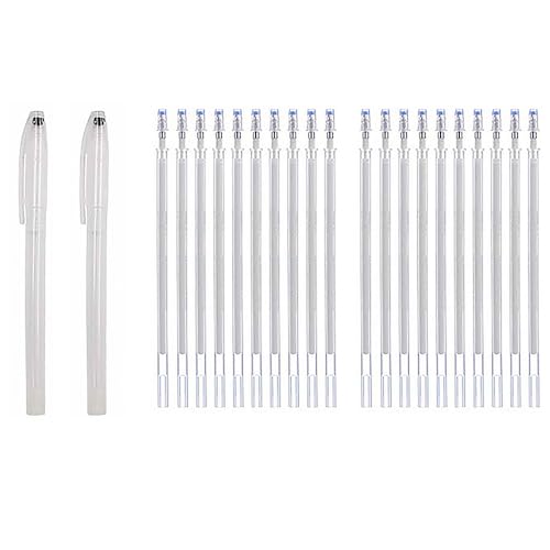 TopHomer 2 bolígrafos de marcado de tela borrables por calor, bolígrafo blanco que desaparece el calor con 20 recambios para cuero, tela, acolchado, modista