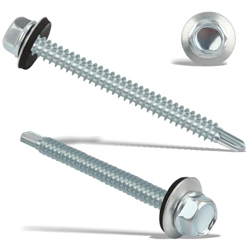 60 tornillos autorroscantes, 4,8 x 55 mm, tornillos para chapa trapezoidal, tornillos autorroscantes con junta, tornillos de perforación para techo con arandela de sellado, autorroscantes (plata)