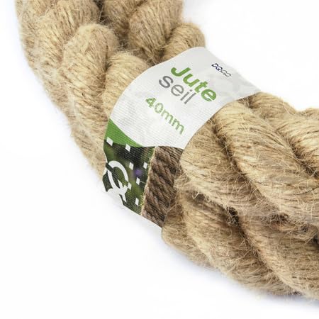 DQ-PP Corde en Jute | 5m | 40mm d'épaisseur | Naturel Fil de Jute | Ficelle de Jute | Naturelle Deco Cordelette Balancoire Jardin