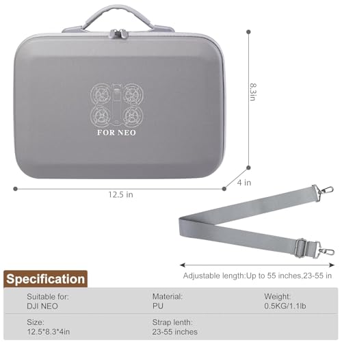 Image of VERTUS Premium Carrying Case for DJI Neo Drone, Hard Shell Travel Case for DJI Neo Drone, Rc-N3 Remote Controller, Neo Intelligent Flight Battery, Travel Carrying Bag with Shoulder Strap (Grey)