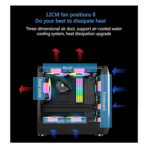 Gabinete XLTFUC Mid-Tower para computadora compatible con ATX y Micro-ATX, admite 8 ventiladores ARGB, USB2.0-USB3.0-HD Audio, panel lateral de vidrio templado, soporte para enfriamiento por agua (Negro) miniatura 6