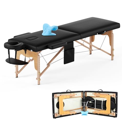 VIRRMO Portable Massage Table with Neck Stretcher Adjustable Lash Bed Massage Bed Tattoo Table for Eyelash Extensions Beauty Tattoo Black