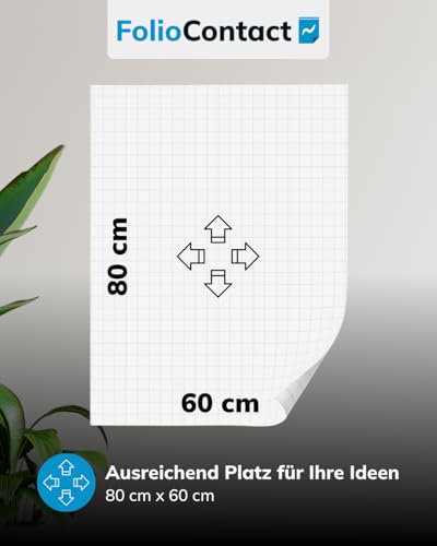 Folio Contact Flipchart Folie kariert – statisch haftend ohne Kleber, repositionierbar, wiederbeschreibbar & trocken abwischbar – 25 Blatt 60 × 80 cm inkl. Boardmarker für Büro & Präsentation