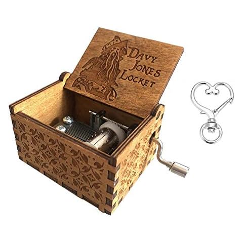 Cuzit Wooden Hand Crank Pirates of the Caribbean Music Box Davy Jones Locket theme Wooden Music Box Cover