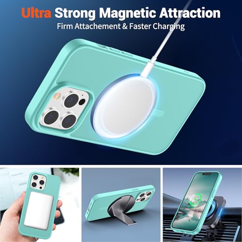 Image of SUPFINE Magnetic for iPhone 13 Pro Case (Compatible with MagSafe) (Military Grade Drop Protection) Slim Translucent Matte Shockproof Phone Cover,Blue Green