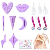 Munyee Hua Intimate Pube Hair Trimmer Set for Women with 7 Shapes, 3 Handy Razors, a Silk Storage Bag - Easy Operate Bikini Grooming Tool,Pubic Care Removal Scissors Accessories (7 pcs model set)