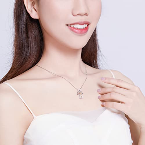 925 Sterling Silver Cubic Zirconia Guardian Angel Pendant Necklace for Women Rose Gold Heart Jewelry Unique Gifts for Women3