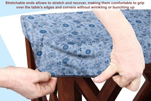 Image of The Furnishing Tree Elastic Cotton Square Center Table Cover 36x36 in Inches Floral Navy Blue