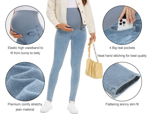 Poshglam C-MB044-LBU-L Women'S Maternity Jeans Over Belly Skinny Denim Jeggings Comfy Stretch Pregnancy Pants thumb #1