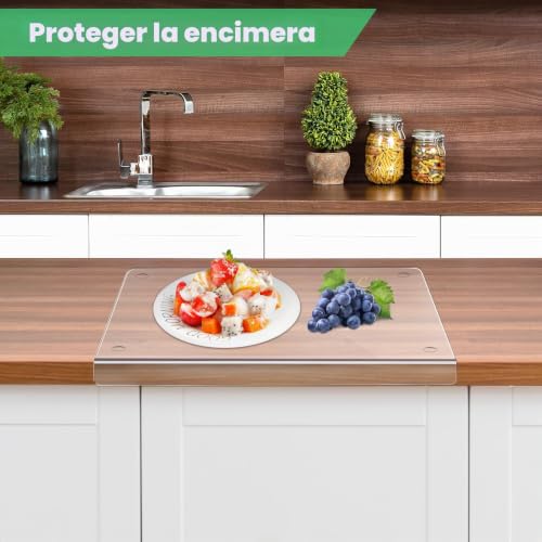 Tabla de cortar cocina transparente de 40x30cm con borde protector de encimera 4