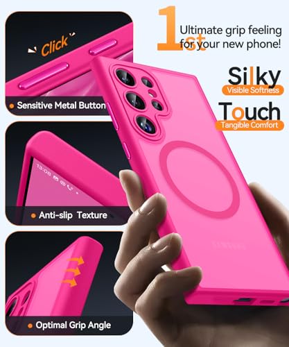 Image of CANSHN Designed for Samsung Galaxy S22 Ultra Case [Full Camera Protection] [Compatible with MagSafe] Translucent Matte Shockproof Protective Phone Cover 6.8 Inch - Hot Pink