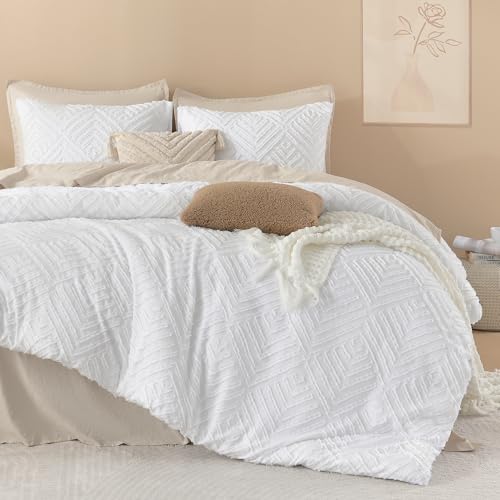 Image of Litanika Oversized King Comforter Set White, 3 Pieces Tufted Boho Farmhouse Bedding Comforter Set, Lightweight Fluffy All Season Comforter Set (120x98In Comforter & 2 Pillowcases)