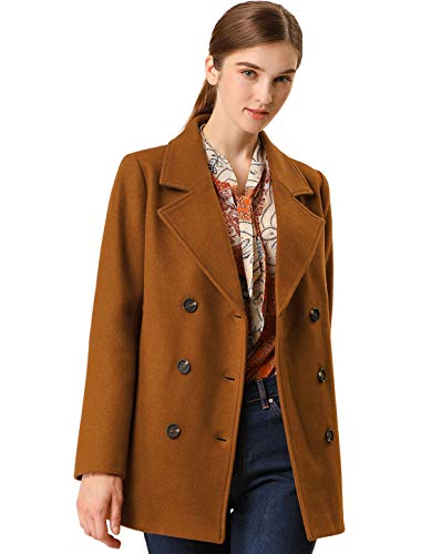 Allegra K Women's Long Sleeves Double Breasted Button Winter Outerwear Pea Coat Small Brown #TOP11
