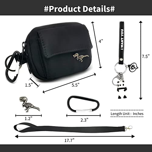 EDC Coin Pouch for Men with Panda Keychain Hooks Waterproof Nylon Zipper Wallet with Side Pocket Dinosaur Pin For Boy2