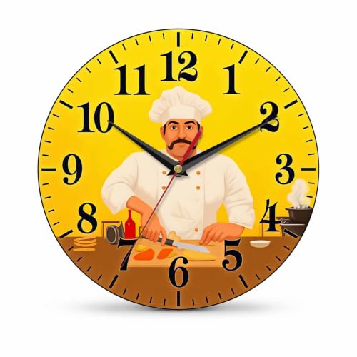 Kaxepren Cartoon Chef Cooking Wall Clock 10 Inch, Silent Non Ticking product photo
