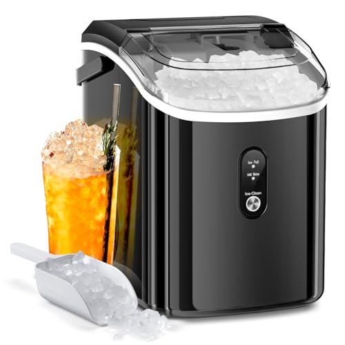 AGLUCKY Nugget Ice Maker Countertop,35lbs/24H,Portable Pebble Ice Machine with Handle,Self-Cleaning Function,Pellet Ice Maker for Home/Kitchen/Office(Black)