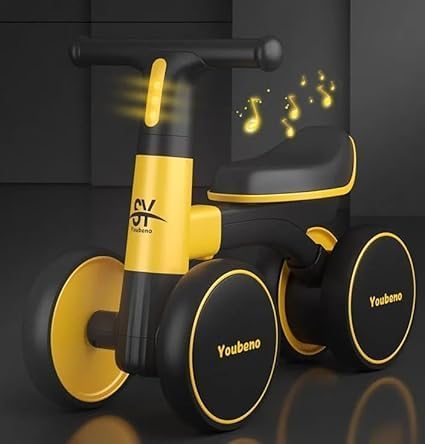 Image of Baby Balance Ride-On Bike Toddler Push Walker with Music, LED Lights, Non-Pedal 4-Wheel Baby Bike for 1-3 Year Old Boys & Girls Safe Sturdy Design, Indoor & Outdoor Use (KB-167 : Yellow)