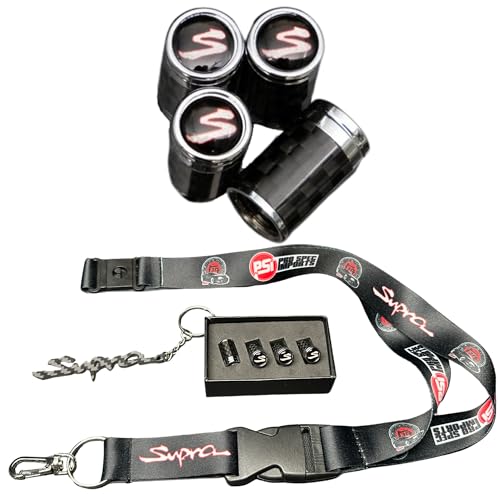 PRO SPEC IMPORTS - Carbon 3pc Supra Combo! Tire Valve stem caps + Keychain + Lanyard - for Toyota Supra GR A90 A91 (MK5), JZA80 (Mk4), A70 (Mk3), A60, Accessories Gift