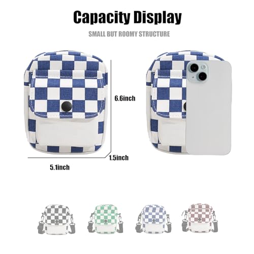 Small Checkered Crossbody Messenger Purse for Women/Man,Cute Shoulder Bag whit Detachable Strap3