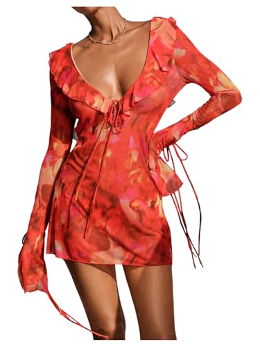 GORGLITTER Women's Tie Dye Ruffle Bikini Cover Up Open Back Beach Summer Vacation Coverups