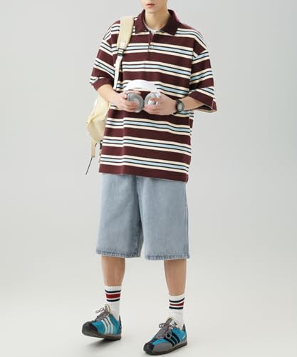 2025 Men's Y2K Striped Polo Shirt Color Block Short Sleeve T-Shirts Vintage Aesthetic Summer Tops Streetwear Tees4
