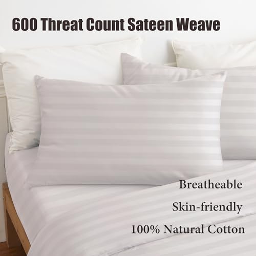 Image of 100% Cotton Toddler Pillow Protectors with Invisible Zipper, 600 Thread Count Sateen Wave Soft Breathable Hypoallergenic Nursery Pillowcases for Kids, 13x18 Inches, Set of 2