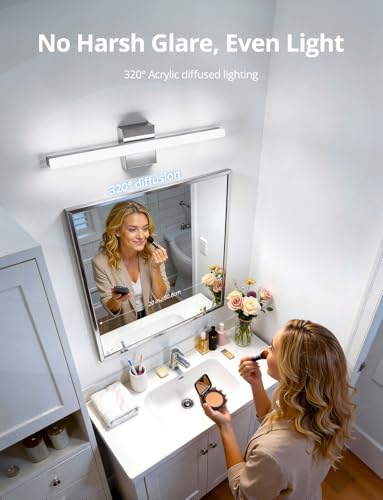 Image of Combuh Modern Vanity Light Fixtures Over Mirror Long Led Bars for Bathroom | 24 Inch Long, Silver, Soft Shadow Free, Linear Design, Restroom Wall Lamp, Minimalist, Rustproof, 5CCT Selectable, 1 Pack