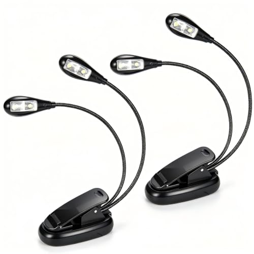 ASZUNE Music Stand Light 2Pack Music Stand Light Clip On Book Lights USB and AAA Battery Operated Reading Lamp in Bed 2 Brightness Levels Ideal for Musician Piano Player Travel Dual Arm Black