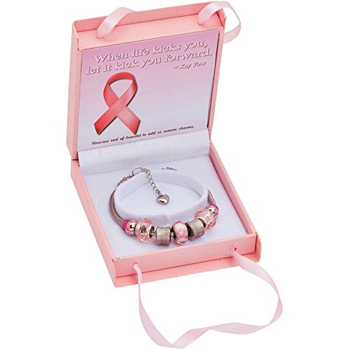 European Charm Bracelet With Bead Charms For Women, Stainless Steel Snake Chain, Pink Awareness Ribbon Charm #TOP2