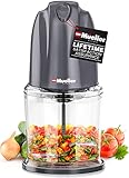 Mueller Electric Chopper Mini Food Processor for Vegetables, Fruits, Nuts, Meats, and Puree - 2 Stainless Steel Blades & Whisk for Chopping, Blending, Slicing, Whisking, Gray