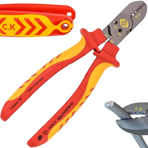 C.K RedLine 2025 Edition VDE CombiCutter 3 MAX 180 mm German Electrical Wire Cable Side Cutter Stripper Bender Screw Shear Heavy Duty Electrician Croppers Electricians Snips CK Tools T39083A 180