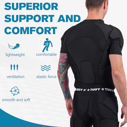 image for TIAXU TIAXU Men's Padded Shirt Football Chest Rib Protector Heart Ster