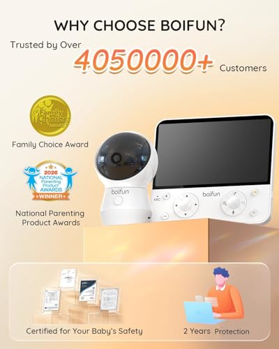 Image of BOIFUN 5.5 inch AI 4MP Baby Monitor Pro Max: App (Wi-FI) and Monitor (No Wi-FI) Control, Upgrade AI Detection (Tummy Sleeping & Face Area), Colorful Night Light, 360 Camera, Motion & Sound Detection