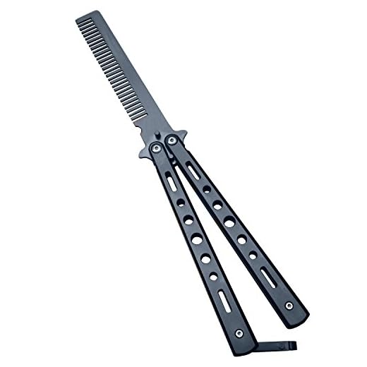 Generic New 1Pc Black Metal Practice Butterfly Comb Style Knife Trainer Tool