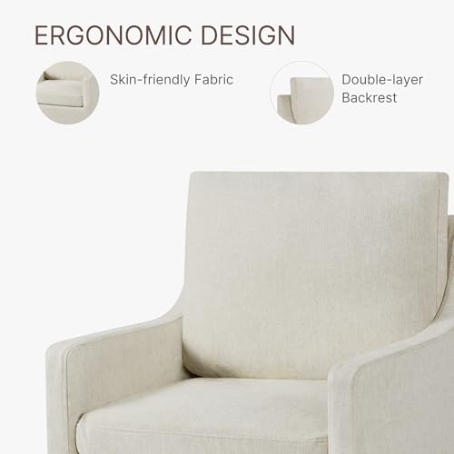 Image of KISLOT Upholstered Dining Chairs Set of 4 with Casters, Light Linen | Modern Rolling Dining Room Arm Chairs with Washable Cover, Hidden Storage Seat, Linen Look Fabric, Padded Kitchen Chairs