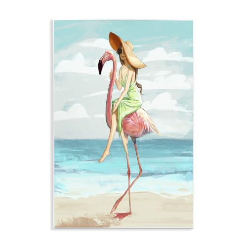 Stupell Industries 'Beach Woman Riding Pink Flamingo'| Wall Plaque Art