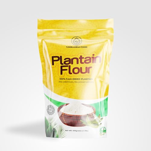 Plantain Flour | GREEN PLANTAIN FLOUR | Gluten Free and Allergy Free | Healthy Alternative to All purpose flours for Baking & Cooking Recipes - pancakes, muffin, plantain Amala/Fufu - Premium Quality Brand - TundeLaniran Foods (1.1 lbs)