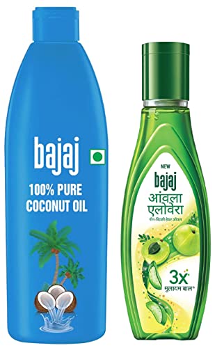 Image of Bajaj 100% Pure Coconut Oil 600 ml & Bajaj Amla Aloe Vera Hair Oil, 500ml