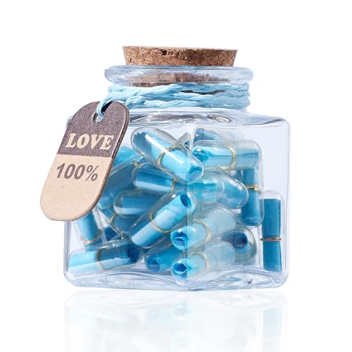 Valentines Day Love Capsule Letters Romantic Dark Blue Paper Love Message Pills in Glass Bottles...