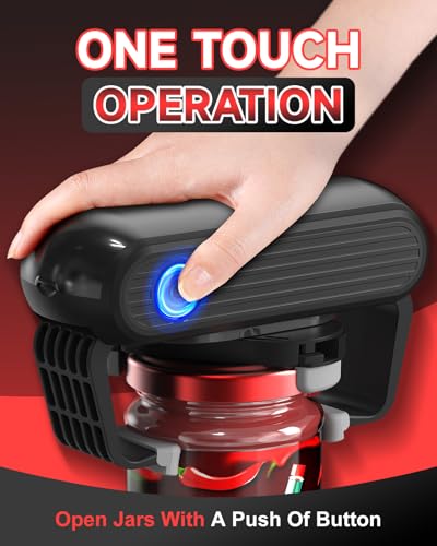 One Touch and High Torque Electric Jar Opener, Hands-Free Jar Opener for Seniors, Arthritis and Weak Hands, Fits Most Jar Sizes, Battery Operated Bottle Opener Essential Kitchen Tool, Black