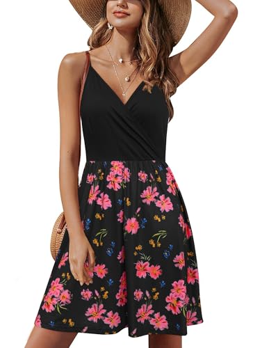 Image of STYLEWORD Womens Sundress Summer Floral Wrap V Neck Backless A-Line Casual Beach Midi Dress