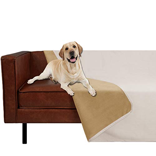 Ameritex Couverture réversible en velours imperméable super douce pour canapé et lit (101,6 x 152,4 cm, crème + sable)