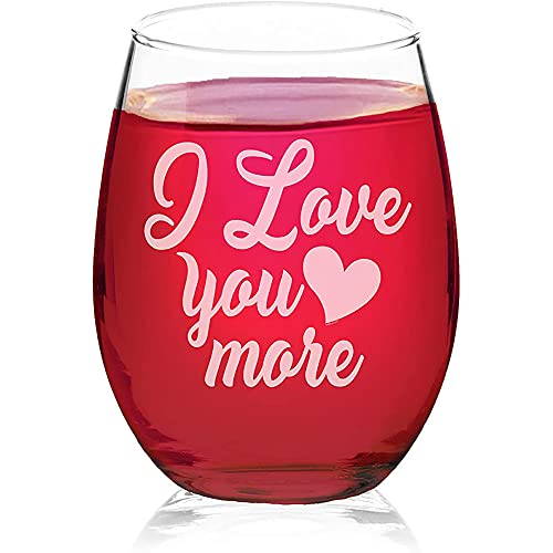 Veracco I Love You More Funny Stemless Wine And Pint Beer Glass Mother's Father's Day Gifts (Glass, Clear) #TOP2
