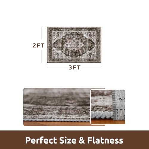 AMOAMI-2X3 Small Rug-Washable Rugs Entryway Mat Indoor-Soft Vintage Non Slip Rugs for Kitchen Laundry Room Bathroom Brick/Brown Decorative Accent Rug for in Front of Sink 24 Inch x36 Inch