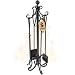 5 Pieces Scroll Fireplace Tools Set Black Cast Iron Fire Place Toolset with Log Holder Fireset Fire Pit Stand Rustic Tongs Shovel Antique Broom Chimney Poker Wood Stove Hearth Accessories Set