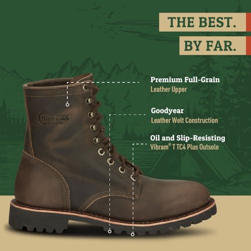 Chippewa Men's Classic 2.0 8" Leather Lace Up Work Boot - Soft Toe Lace Up Boot - Durable Vibram Sole3