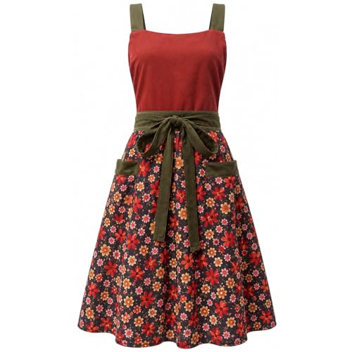 Floral Apron for Women with Pockets, Kitchen Cooking Baking Garden Apron